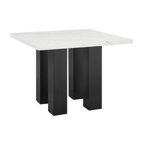 1pc Contemporary Transitional Counter-Height Square Dining Table Faux Marble Top Black White Wooden Stone B011S01631