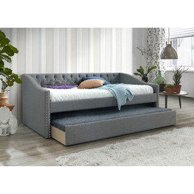 Luxurious 1pc Modern Daybed Button Tufted Nailhead Trim Armrest Pull Out Trundle Bedroom Living Room Furniture Gray Finish B011S01639
