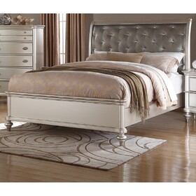 Silver Faux Leather Tufted Headboard 1pc Eastern King Size Bed Bedroom Furniture Luxurious Look Bedframe B011S01836