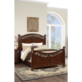 Traditional Style Queen Size Bed 1pc Two Panel Bed Bun Feet dark Cherry Finish Bedroom Furniture B011S02114