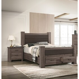 Modern Style 1pc Eastern King Size Bed Upholstered Headboard Footboard Drawers Brown Finish Bedroom Furniture B011S02117