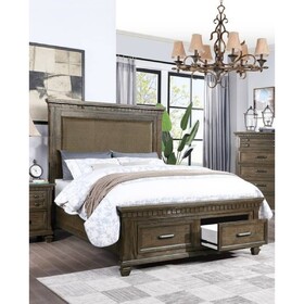 Traditional Style 1pc Queen Size Bed Footboard Drawers Upholstered Headboard Brown Finish Bedroom Furniture B011S02124