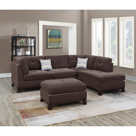 Chenille Reversible Sectional Sofa with Ottoamn in Dark Coffee B01682329