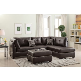 Faux Leather Reversible Sectional Sofa with Ottoman in Espresso B01682365