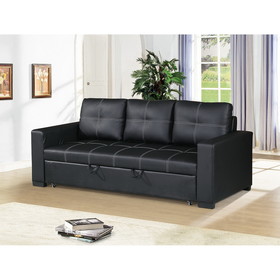 3 Seats Faux Leather Convertible Sleeper Sofa, Black B01682373