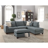 Fabric Reversible Sectional Sofa with Ottoamn in Steel Gray B01682380
