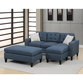 Polyfiber Reversible Sectional Sofa with Ottoamn in Navy B01682383