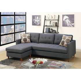 Linen-Like Fabric Reversible Sectional Sofa in Blue Grey B01682385