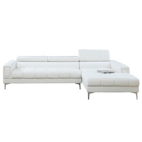 Bonded Leather Sectional Sofa with Adjustable Headrest in White B01682395
