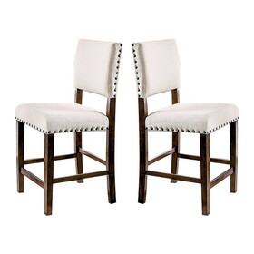 Set of 2 Linen Upholstered Dining Chairs with Nailhead Trim in Brown Cherry and Ivory B016P154455