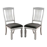 Set of 2 Padded Fabric Seat Side Chairs in Antique White and Gray B016P156220
