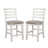 Set of 2 Padded Fabric Counter Height Chairs in White and Beige B016P156266