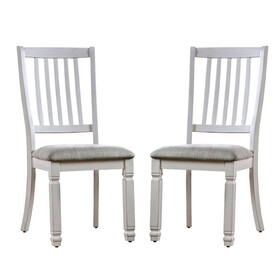 Set of 2 Padded Fabric Dining Chairs in Antique White and Light Gray B016P156285