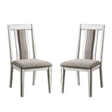 Set of 2 Upholstered Side Chairs in Weathered White and Warm Gray Finish B016P156291