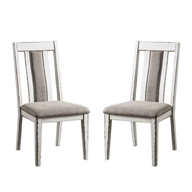 Set of 2 Upholstered Side Chairs in Weathered White and Warm Gray Finish B016P156291