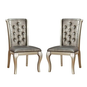 Set of 2 Faux Leather Upholstered Side Chairs in Champagne B016P156343