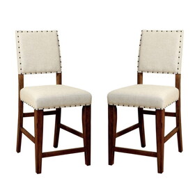 Set of 2 Counter Height Chairs in Rustic Oak and Ivory B016P156354