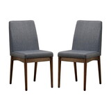 Set of 2 Padded Fabric Dining Chairs in Natural Tone and Gray B016P156412