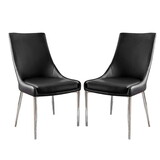 Set of 2 Leatherette Dining Chairs in Sliver and Black B016P156415