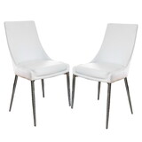 Set of 2 Leatherette Dining Chairs in Sliver and White B016P156417