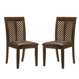 Set of 2 Vinyl Upholstered Side Chairs in Walnut and Brown B016P156543