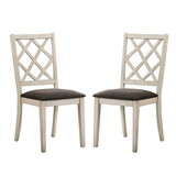 Set of 2 Fabric Upholstered Side Chairs in Antique White and Gray B016P156544