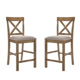 Set of 2 Fabric and Wood Counter Height Chairs in Rustic Oak and Brown B016P156545