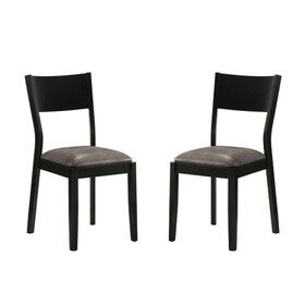 Set of 2 Padded Leatherette Dining Chairs in Black and Gray Finish B016P156572
