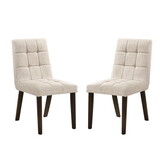 Set of 2 Upholstered Dining Chairs in Dark Walnut and Beige B016P156573