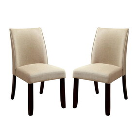 Set of 2 Padded Fabric Side Chairs in Espresso and Ivory B016P156574