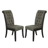 Set of 2 Upholstered Fabric Side Chairs in Antique Black and Gray B016P156581