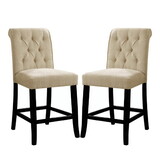 Set of 2 Padded Chenille Dining Chairs in Beige and Antique Black B016P156584