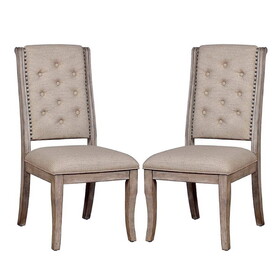 Set of 2 Beige Upholstered Side Chairs in Rustic Natural Tone B016P156590