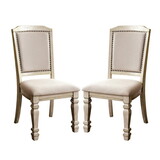 Set of 2 Padded Fabric Dining Chairs in Antique White and Ivory B016P156592