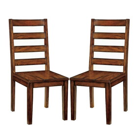 Set of 2 Wooden Dining Chairs in Tobacco Oak Finish B016P156597