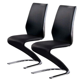 Set of 2 Padded Leatherette Side Chairs in Black and Chrome Finish B016P156602
