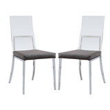 Set of 2 Acrylic and Leatherette Padded Dining Chairs in Chrome Finish B016P156801