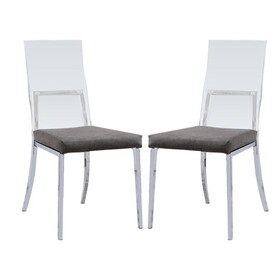 Set of 2 Acrylic and Leatherette Padded Dining Chairs in Chrome Finish B016P156801