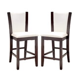 Set of 2 Padded White Leatherette Counter Height Chairs in Dark Cherry B016P156805
