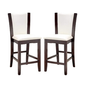 Set of 2 Padded White Leatherette Counter Height Chairs in Dark Cherry B016P156805