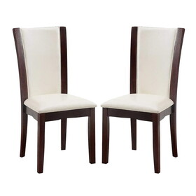 Set of 2 Padded White Leatherette Dining Chairs in Dark Cherry and White B016P156806