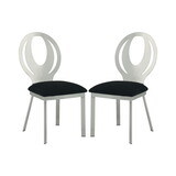 Set of 2 Microfiber and Metal Side Chairs in Silver and Black Finish B016P156808