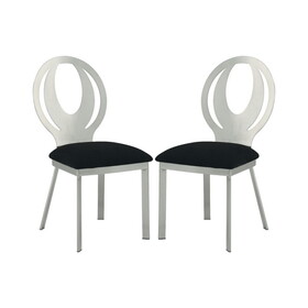 Set of 2 Microfiber and Metal Side Chairs in Silver and Black Finish B016P156808