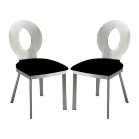 Set of 2 Microfiber and Metal Side Chairs in Silver and Black Finish B016P156809