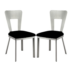 Set of 2 Microfiber and Metal Side Chairs in Silver and Black B016P156810