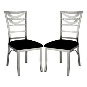 Set of 2 Black Microfiber and Metal Side Chairs in Silver B016P156811