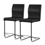 Set of 2 Padded Leatherette Dining Chairs in Black and Chrome Finish B016P156820