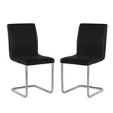 Set of 2 Padded Leatherette Side Chairs with L-Shape Leg in Black and Chrome B016P156821