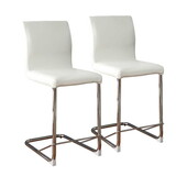 Set of 2 Padded Leatherette Counter Height Chairs in White and Chrome B016P156822