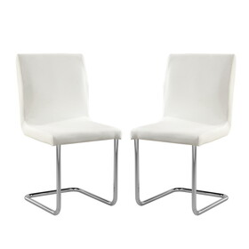 Set of 2 Padded White Leatherette Side Chairs with L-Shape Leg in Chrome Finish B016P156823